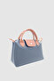 Neylo Leather Cross Strap Handbag with Zipper and Magnet Closure Navy Blue Tan - 3