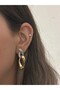 Semi-Zircon Stone Detail Chain Earrings - 2