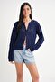 6934 Women's Diamond Patterned Seasonal Openwork Cardigan Navy Blue - 2