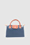 Neylo Leather Cross Strap Handbag with Zipper and Magnet Closure Navy Blue Tan