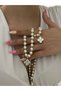 Clover Detail Cultured Pearl Necklace (Steel) Gold