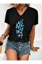 Blue Butterflies Printed Women's Oversize V-Neck T-Shirt