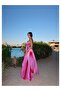 Eh Collection Satin Pleated Waist Low-Cut Dress - 5