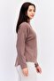 Women Mock Neck Long Sleeves Metallic Top, Brown - 4