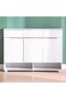 Bill 3-Door & 3-Drawer Shoe Cabinet - Chic White/Oak, Stylish Storage for 22 Pairs, 120x40x90cm - 2