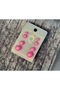 Matte Suede Look Big Small Ball Pearl Studded Earring Set Phosphorescent Neon Fuchsia Pink - 3