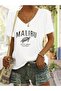 Malibu Turtle Printed Women's Oversize V-Neck T-Shirt