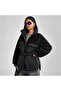 Black Color Plush Paneled Fiber Women's Coat - 6