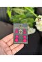 Matte Suede Look Big Small Ball Pearl Studded Earring Set Phosphorescent Neon Fuchsia Pink - 2