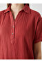 Shirt Collar Textured Oversize Women's Dress - 3