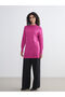 Fuchsia Stand Collar Women's Knitwear Tunic - 3