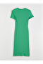Green Crew Neck Plain Short Sleeve Dress - 6