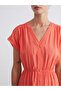 Nevavm with a Difference Lcwaikiki Classic Orange V-Neck Textured Waist-Sitting Dress - S5Rs49Z8-D7W - 3