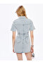 Nevavm Shirt Collar Women's Jean Mini Dress with Difference - 4