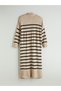 Özmarka New Season Stand Collar Striped Knitwear Dress - 8