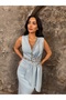 Women's Imported Fabric Stone Embroidered Shawl Detailed Slit Lined Special Design Maxi Dress - 6