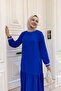 Women's Layered Ribbed Blue Hijab Dress - 4