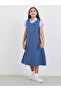 Girls Navy Blue V Neck Button Detail Pinafore Dress - 2