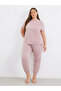 Plus Summer Back Graphic T-Shirt and Slogan Cuffed Pyjama Set - 2