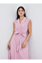 Solid Sleeveless Blazer Maxi Dress with Waist Tie - 3