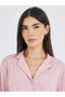 Women Pink Melange Shirt and Wide Leg Pyjama Set - 3