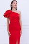 Atlas Fabric Shoulder Organza Detailed Pencil Dress - Red - 3