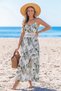 Women's Summer Dress with Rope Strap, V-Neck, Waist Guipure Detail, Floral Pattern, Side Slit Dress - 5