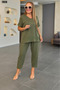 Women's Sequin Sequin Detailed V-Neck Short Sleeve Large Size Two-Piece Set