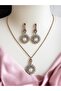 Zircon Stone Flower Figure Pearl Necklace and Earrings - 2