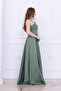 Satin Fabric Strap Evening Dress - Khaki Green - 4