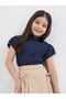 Girls Navy Blue Cotton Puff Sleeves Shirt