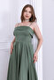 Satin Fabric Strap Evening Dress - Khaki Green - 2