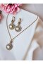 Zircon Stone Flower Figure Pearl Necklace and Earrings - 4