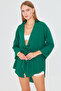 Women's Dark Green Self Striped Front Tie Kimono Shirt Arm-24Y001101 - 3