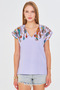Women's Lilac V-Neck Printed Blouse Arm-25Y001086 - 3