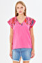 Women's Fuchsia V-Neck Printed Blouse Arm-25Y001086 - 5