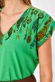 Women's Light Green V-Neck Printed Blouse Arm-25Y001086 - 2