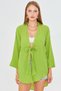 Women's Pistachio Green Self Striped Front Tie Kimono Shirt Arm-24Y001101 - 4