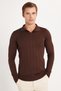 Men's Slim Fit Slim Fit Long Sleeve Polo Neck Striped Brown Sweater - 4