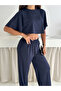 Summer Suit - Bottom Top Women's Textured Fabric - Baggy Pants + Relaxed Top - 2