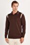 Men's Slim Fit Slim Fit Long Sleeve Polo Neck Striped Brown Sweater - 4