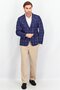 Men Slim Fit Linen Windowpane Formal Blazer, Blue - 3