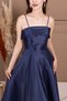 Taffeta Satin Strap Long Evening Dress - Dark Blue - 2