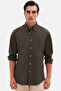 Ds Damat Comfort Khaki Button Collar Relaxed Fit Linen Look 100% Cotton Shirt