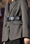 Black Oval Buckle Detail Waist Belt - 3