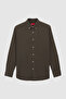 Ds Damat Comfort Khaki Button Collar Relaxed Fit Linen Look 100% Cotton Shirt - 5