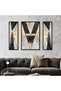 Three geometric canvas panels with a hollow black frame