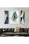 Three geometric canvas panels with a hollow silver frame