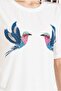 Women's White Bird Sequin Embroidered Crew Neck 100% Cotton T-Shirt - 4