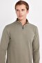 Men's Slim Fit Slim Fit Cotton Half Zipper Stand Collar Khaki Sweatshirt - 2